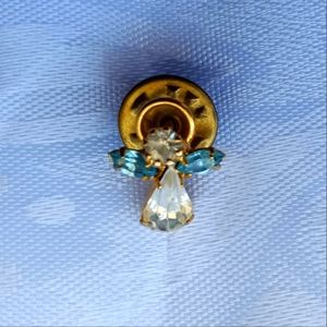Blue & Clear Rhinestone Inlay Angel Pin Gold Tone